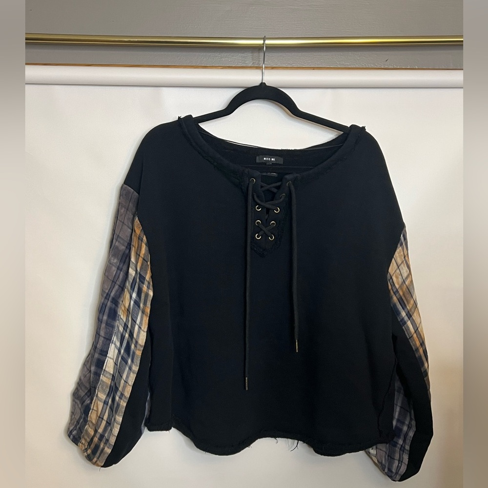 Black Sweater with Plaid Sleeves